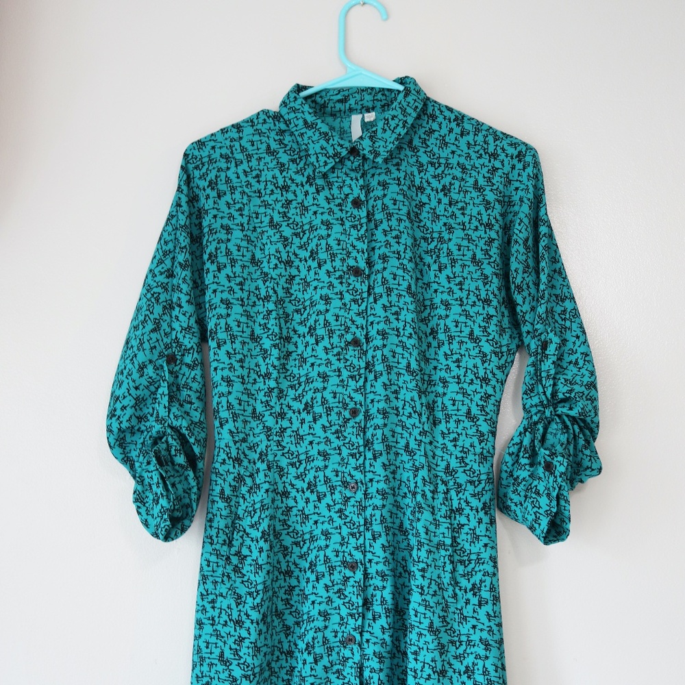 Anthropologie | Reformed Boho Teal Green Printed Shirtdress Size S